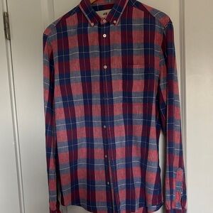 H&M Men's Casual linen Red and Blue Checkered Shirt